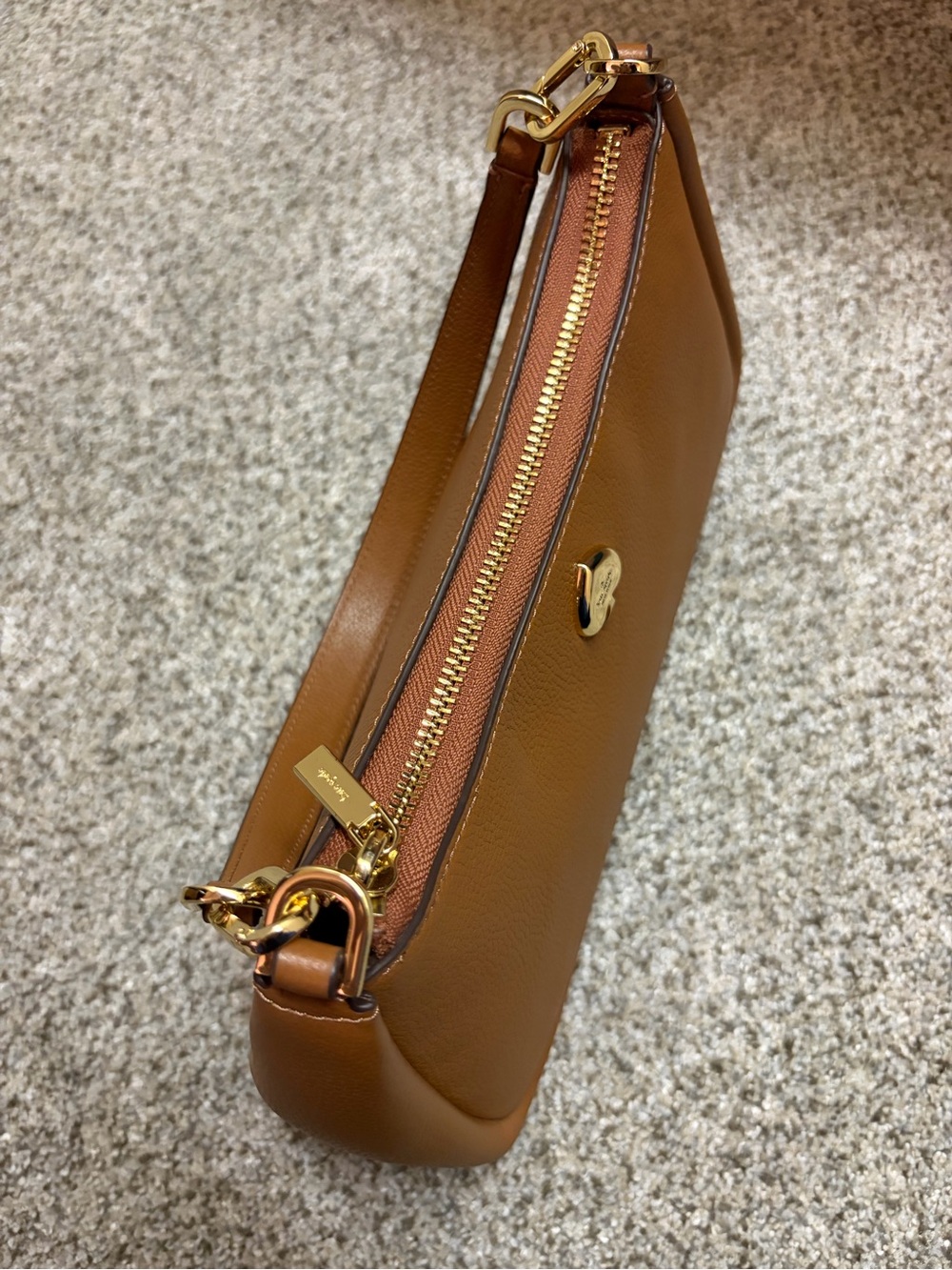 Kate Spade Cognac Pebbled Leather Shoulder Bag with Gold Hardware - Picture 10 of 12